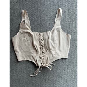Lone Star Sz L Cotton Corset Tank Top Beige Tan Festival Boho Crop